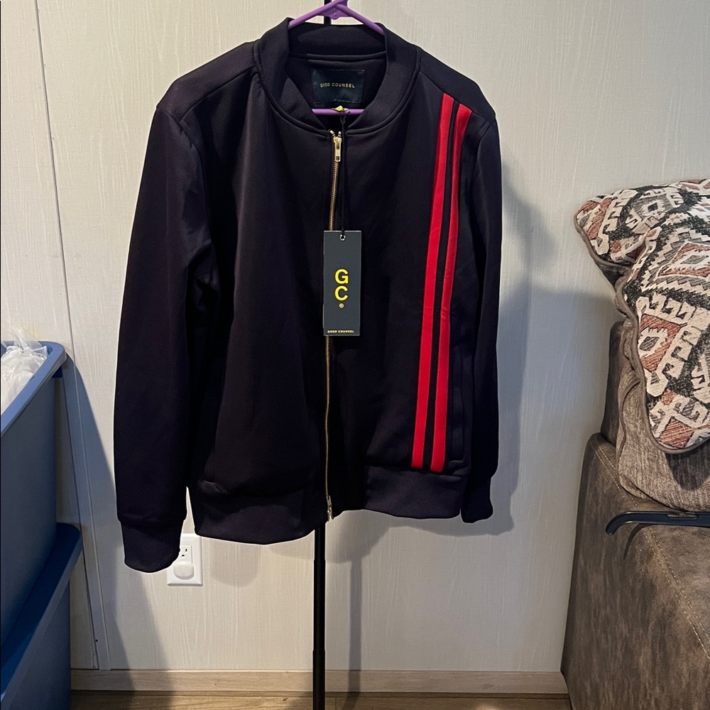Black Jacket with Red Stripes